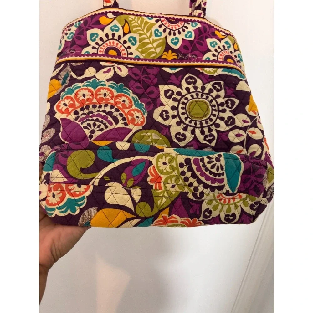 Vera Bradley Quilted Tote – Retired Purple Paisley Floral with Tortoise Toggle‎